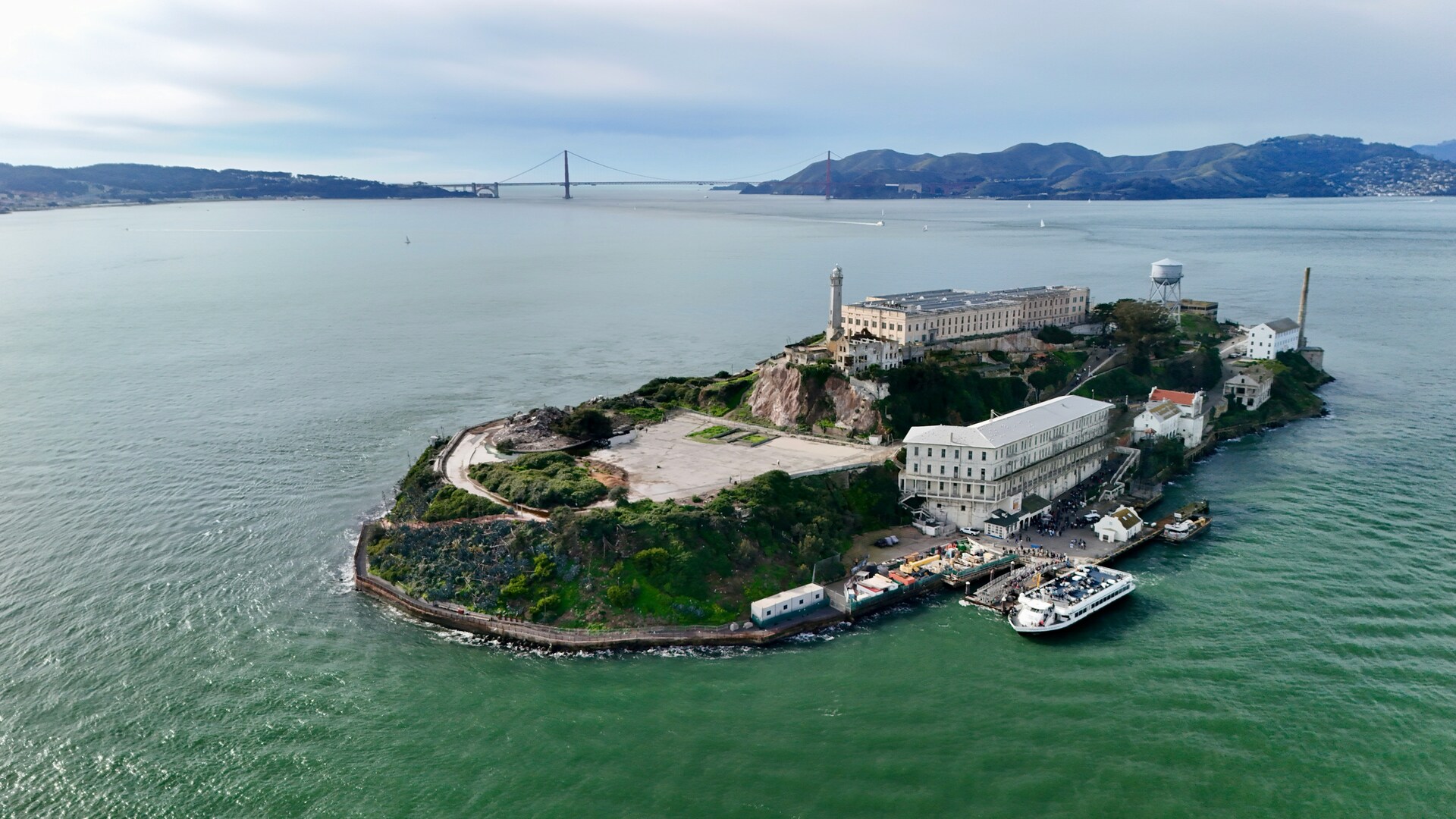 Alcatraz Island with Golden Gate Bridge